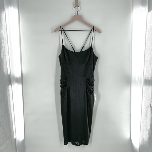 New! Dress The Population Raquel Silky Rouched Bodycon Midi Dress Size XXL - Picture 3 of 13